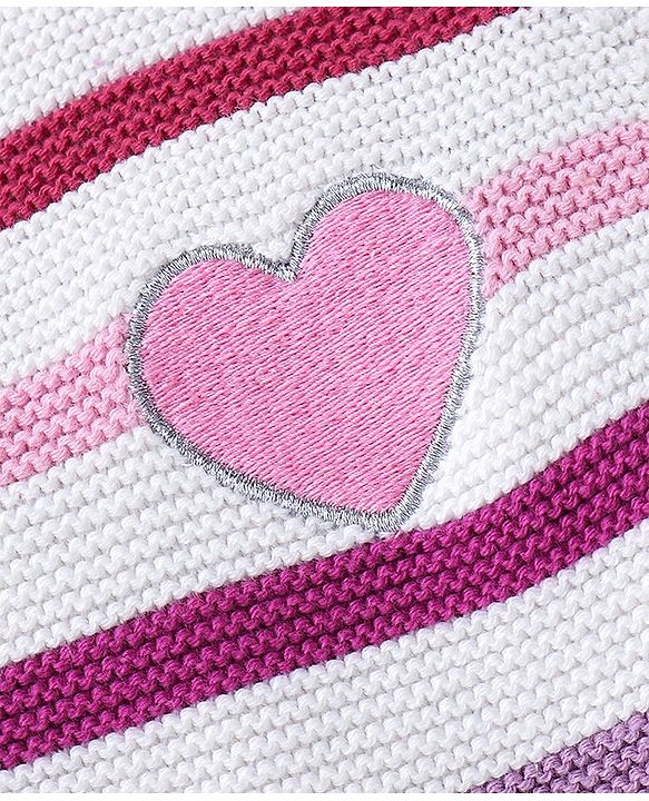 Babyhug Organic Cotton Full Sleeves Striped Baby Sweater Set Heart Design - Multicolor