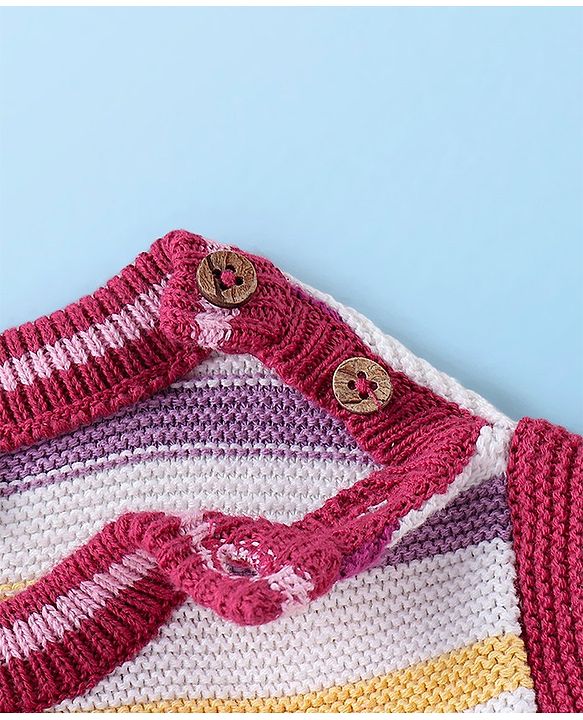 Babyhug Organic Cotton Full Sleeves Striped Baby Sweater Set Heart Design - Multicolor