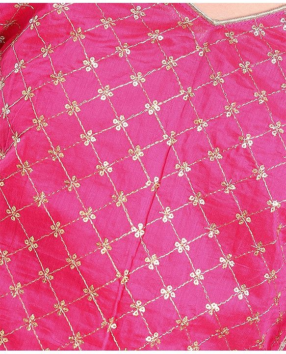 Pine Kids Half Sleeves Embroidered Lehenga Choli Set with Dupatta Floral Print - Pink