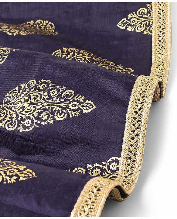 Pine Kids Half Sleeves Choli & Lehenga With Dupatta Set Zari Design - Navy Blue