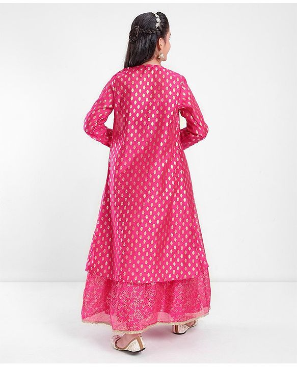 Pine Kids Choli & Lehenga With Full Sleeves Shurg Zari Design - Pink
