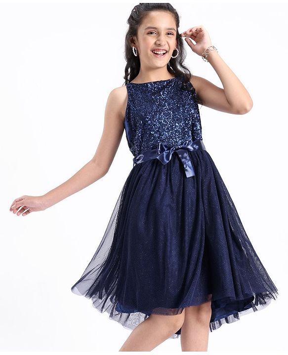 Pine Kids Sleeveless All Over Sequins Party Wear Dress - Navy