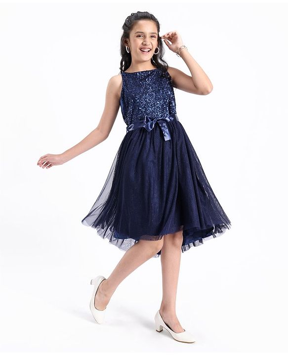 Pine Kids Sleeveless All Over Sequins Party Wear Dress - Navy
