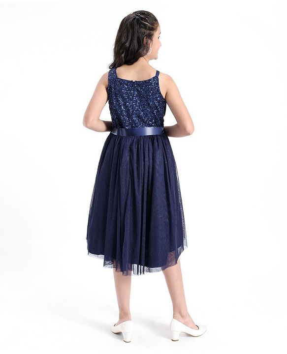 Pine Kids Sleeveless All Over Sequins Party Wear Dress - Navy