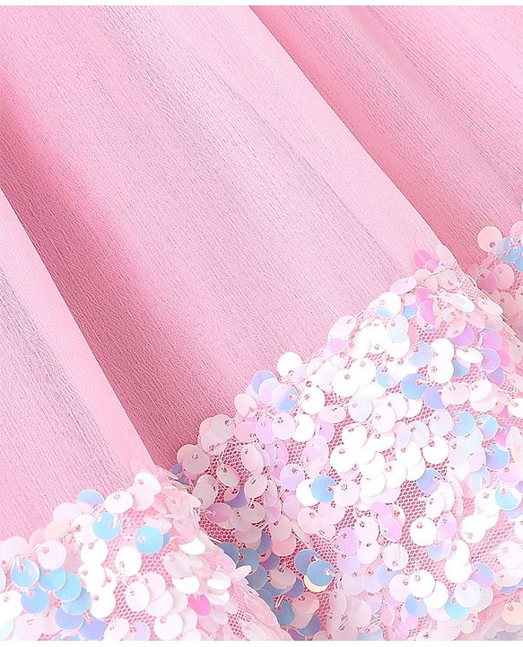 Pine Kids Half Sleeves Sequined Knee Length Party Wear Dress- Pink
