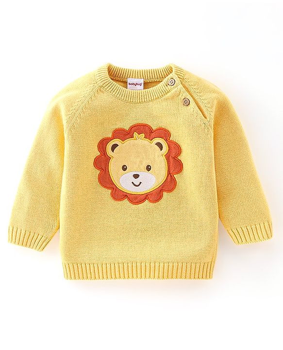 Babyhug Organic Full Sleeves Baby Sweater Set with Bear Design & Cap - Yellow & Red