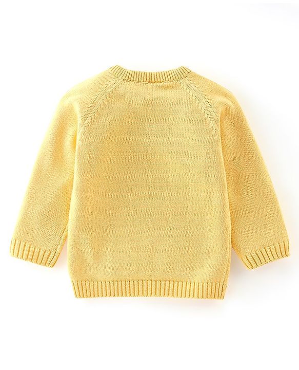 Babyhug Organic Full Sleeves Baby Sweater Set with Bear Design & Cap - Yellow & Red