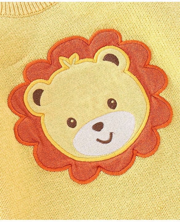 Babyhug Organic Full Sleeves Baby Sweater Set with Bear Design & Cap - Yellow & Red
