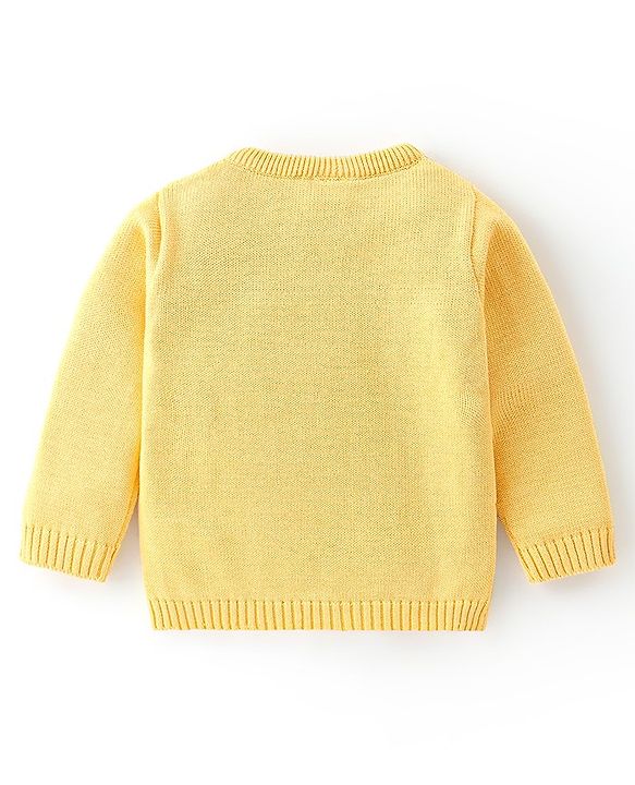 Babyhug Organic Full Sleeves Sweater Set & Cap with Bear Design - Yellow & Brown