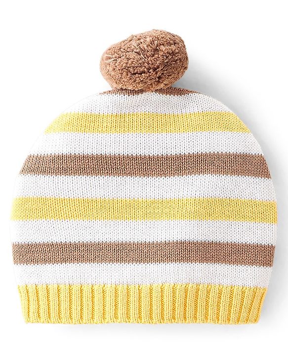 Babyhug Organic Full Sleeves Sweater Set & Cap with Bear Design - Yellow & Brown
