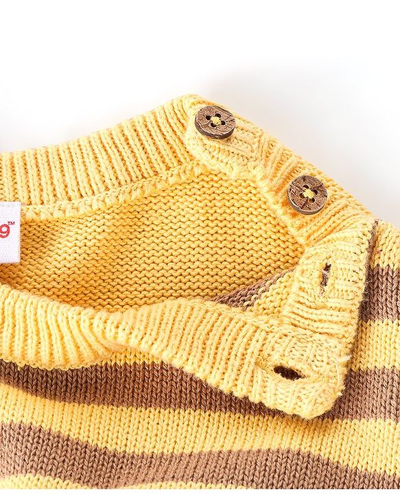 Babyhug Organic Full Sleeves Sweater Set & Cap with Bear Design - Yellow & Brown