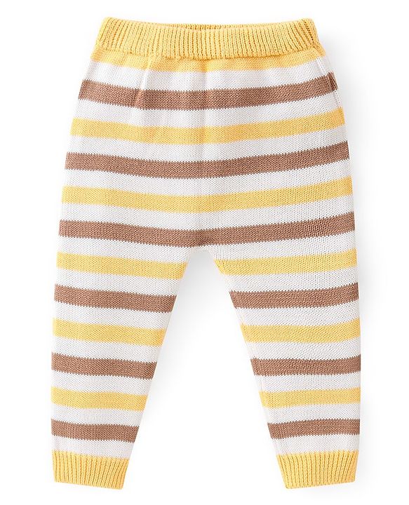 Babyhug Organic Full Sleeves Sweater Set & Cap with Bear Design - Yellow & Brown