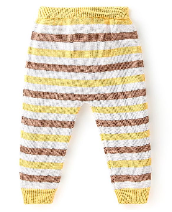Babyhug Organic Full Sleeves Sweater Set & Cap with Bear Design - Yellow & Brown