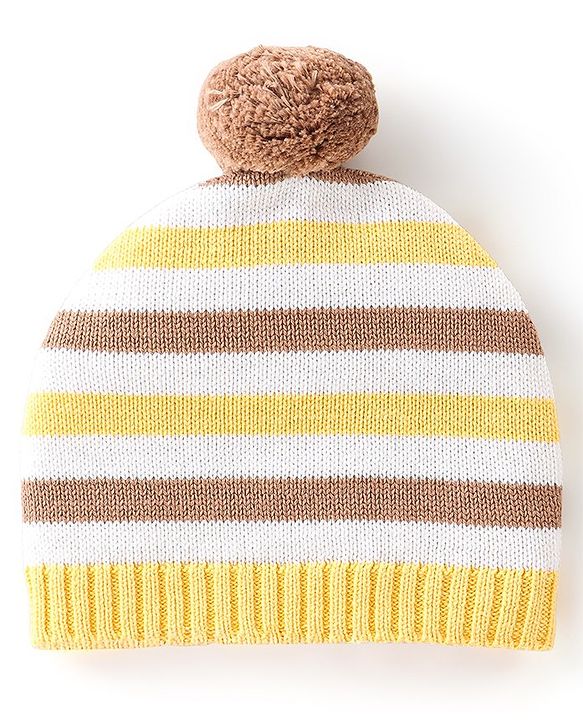 Babyhug Organic Full Sleeves Sweater Set & Cap with Bear Design - Yellow & Brown