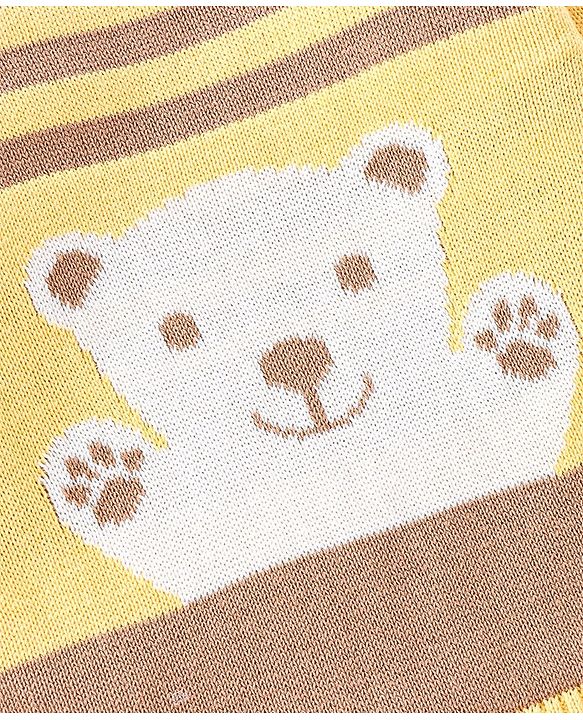 Babyhug Organic Full Sleeves Sweater Set & Cap with Bear Design - Yellow & Brown