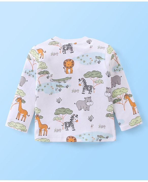 Babyhug Interlock Cotton Knit Full Sleeves Night Suit Jungle Print - White