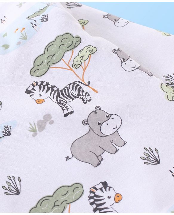 Babyhug Interlock Cotton Knit Full Sleeves Night Suit Jungle Print - White