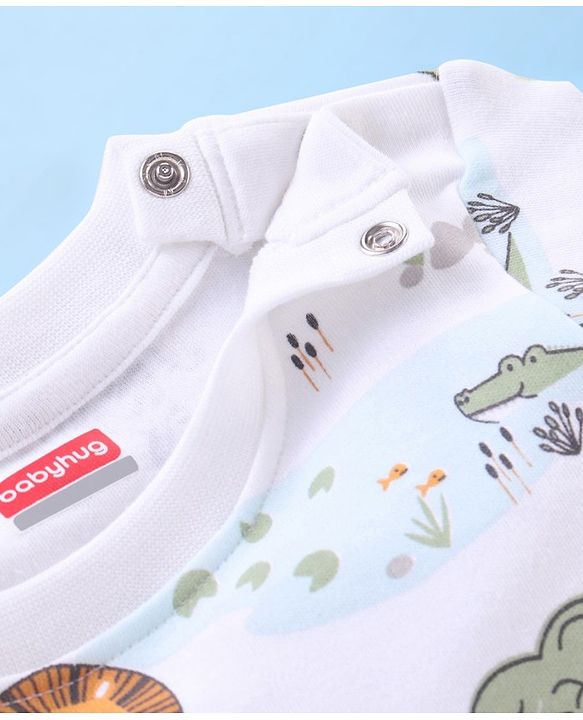 Babyhug Interlock Cotton Knit Full Sleeves Night Suit Jungle Print - White