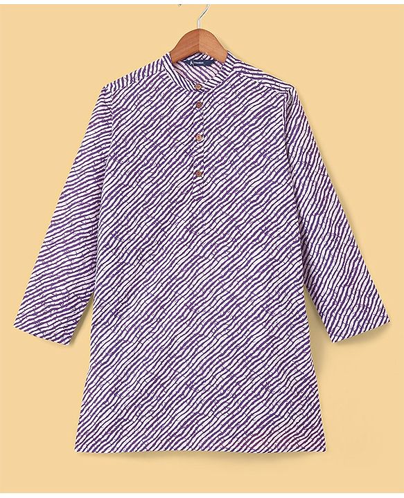 Pine Kids 100% Cotton Full Sleeves Printed Kurta & Pyjama Set- Purple