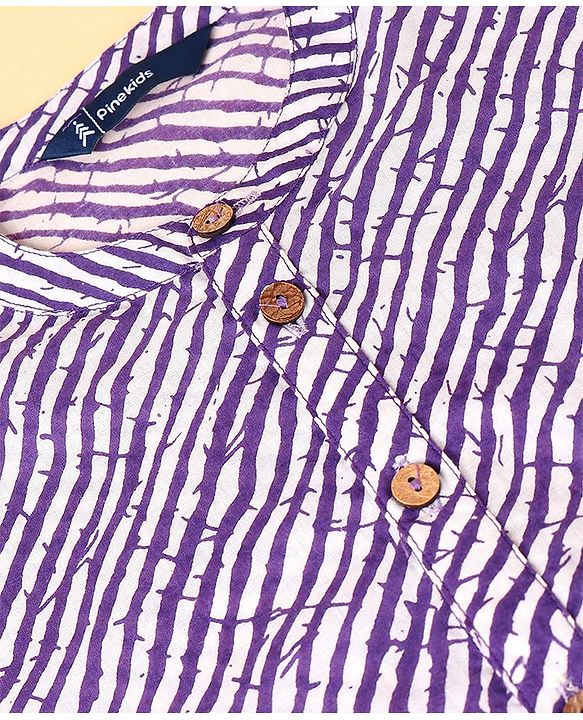 Pine Kids 100% Cotton Full Sleeves Printed Kurta & Pyjama Set- Purple