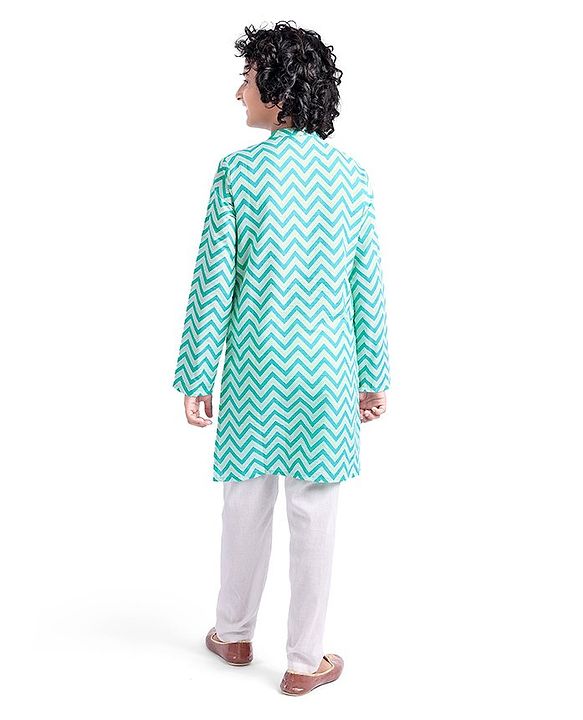 Pine Kids Full Sleeves Chevron Printed Kurta & Pyjama Set - Light Blue
