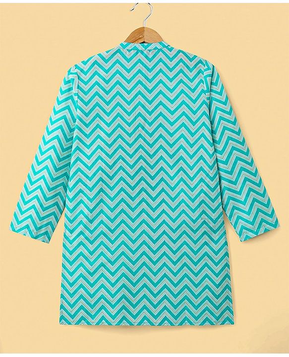 Pine Kids Full Sleeves Chevron Printed Kurta & Pyjama Set - Light Blue