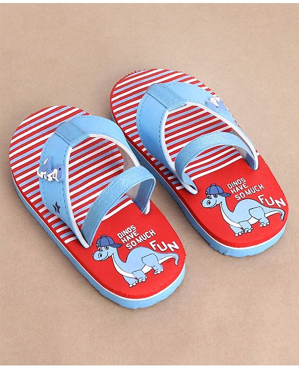 Cute Walk by Babyhug Dino Printed Flip Flops with Back Strap - Red & Blue