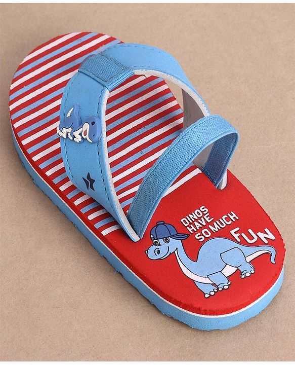 Cute Walk by Babyhug Dino Printed Flip Flops with Back Strap - Red & Blue