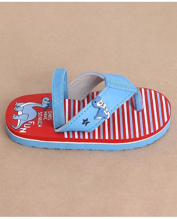 Cute Walk by Babyhug Dino Printed Flip Flops with Back Strap - Red & Blue