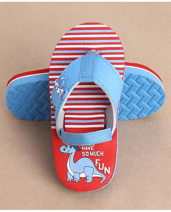 Cute Walk by Babyhug Dino Printed Flip Flops with Back Strap - Red & Blue