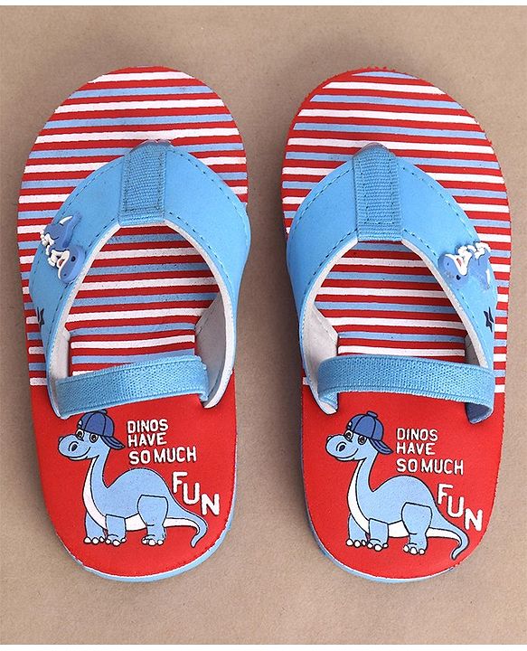 Cute Walk by Babyhug Dino Printed Flip Flops with Back Strap - Red & Blue