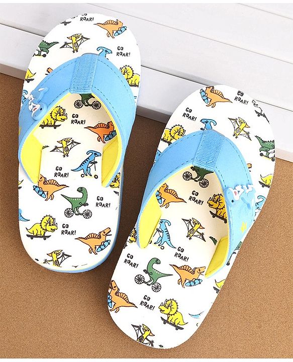 Cute Walk by Babyhug Slip On Flip Flops Dino Print - Off White