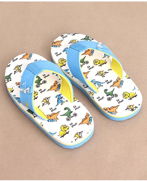 Cute Walk by Babyhug Slip On Flip Flops Dino Print - Off White