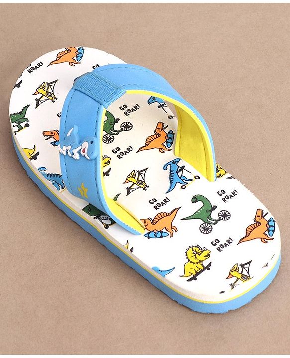 Cute Walk by Babyhug Slip On Flip Flops Dino Print - Off White