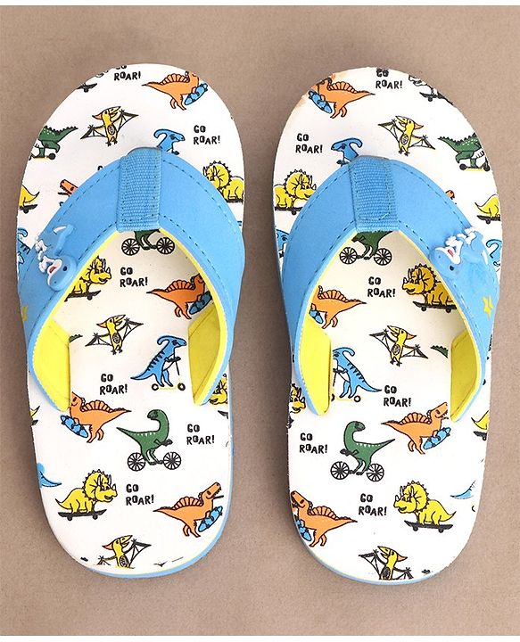 Cute Walk by Babyhug Slip On Flip Flops Dino Print - Off White