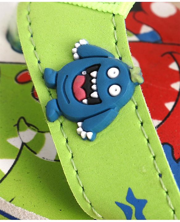 Cute Walk by Babyhug Monster Printed Flip Flops with Back Strap - Green