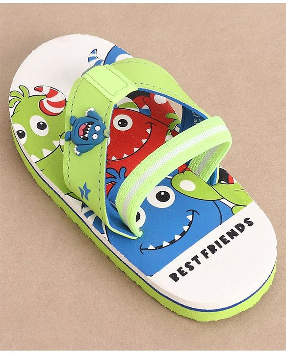 Cute Walk by Babyhug Monster Printed Flip Flops with Back Strap - Green