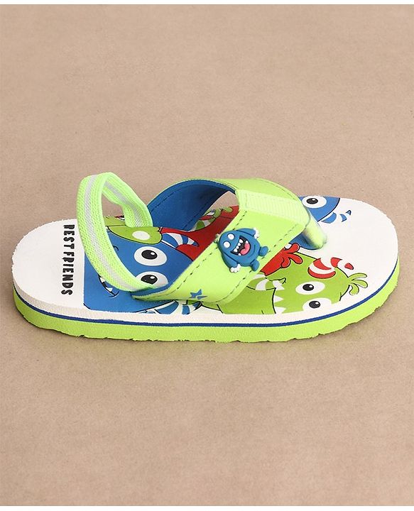 Cute Walk by Babyhug Monster Printed Flip Flops with Back Strap - Green