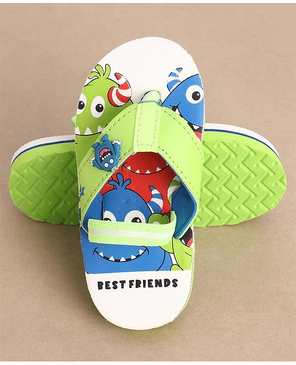 Cute Walk by Babyhug Monster Printed Flip Flops with Back Strap - Green