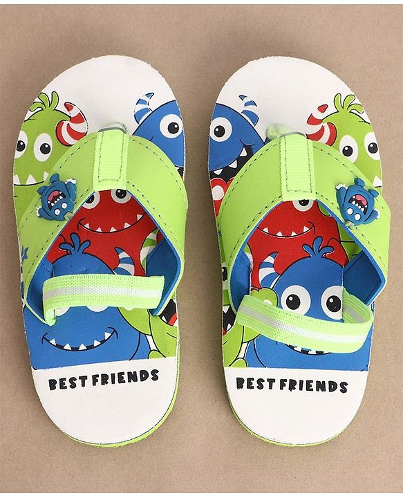 Cute Walk by Babyhug Monster Printed Flip Flops with Back Strap - Green