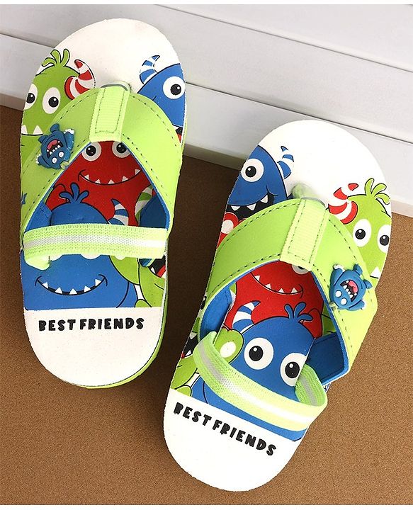 Cute Walk by Babyhug Monster Printed Flip Flops with Back Strap - Green
