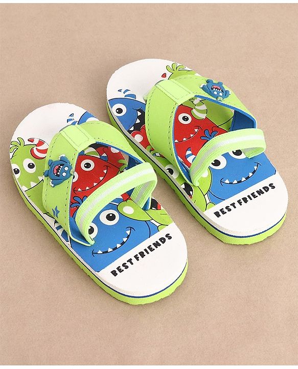 Cute Walk by Babyhug Monster Printed Flip Flops with Back Strap - Green