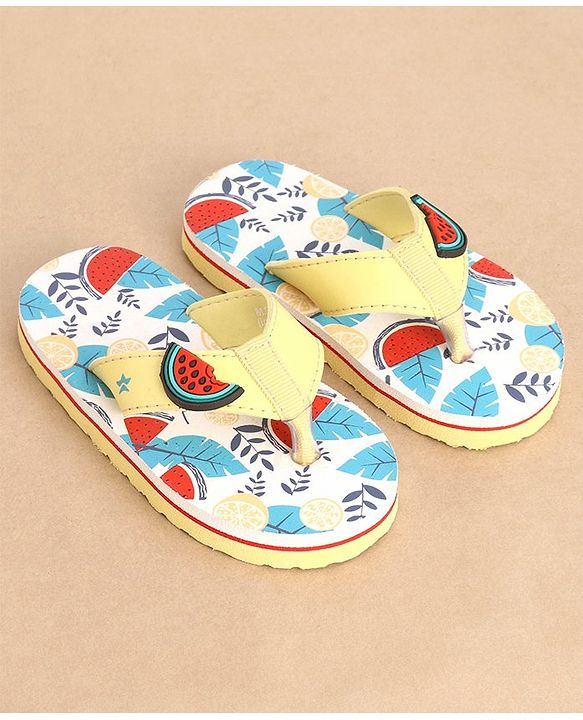 Cute Walk Slip On Style Watermelon Graphic & Applique Flip Flops - Yellow