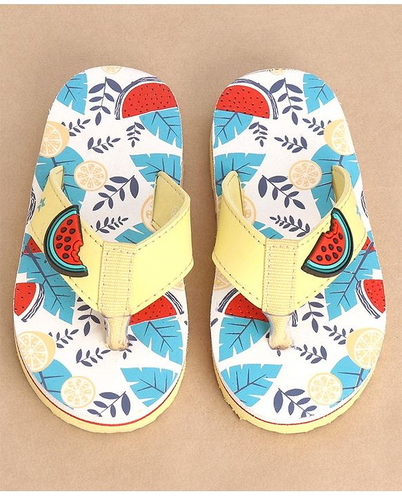 Cute Walk Slip On Style Watermelon Graphic & Applique Flip Flops - Yellow