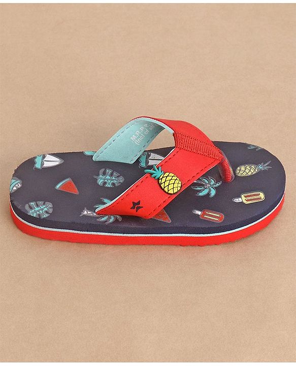 Cute Walk by Babyhug Slip On Style Flip Flops Fruit Graphics and Pineapple Applique - Navy