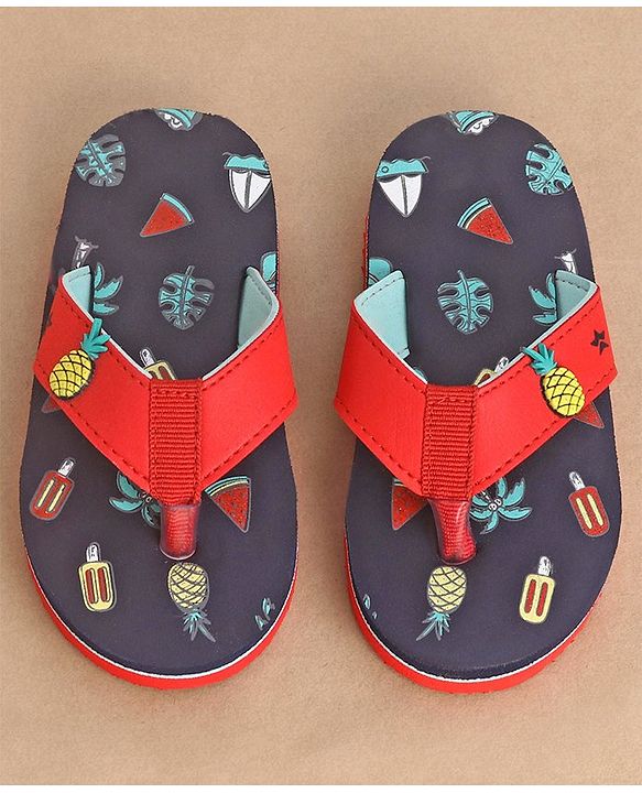 Cute Walk by Babyhug Slip On Style Flip Flops Fruit Graphics and Pineapple Applique - Navy