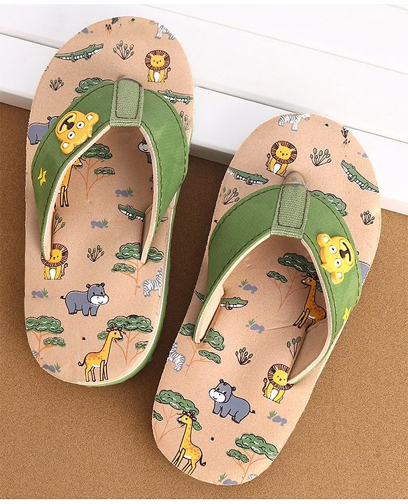 Cute Walk by Babyhug Slip On Flip Flops Animals Print - Green