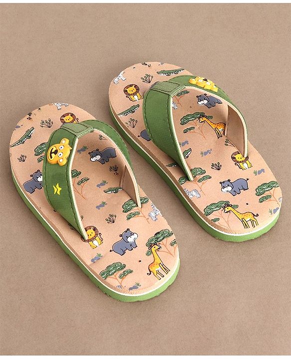 Cute Walk by Babyhug Slip On Flip Flops Animals Print - Green