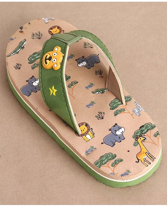 Cute Walk by Babyhug Slip On Flip Flops Animals Print - Green