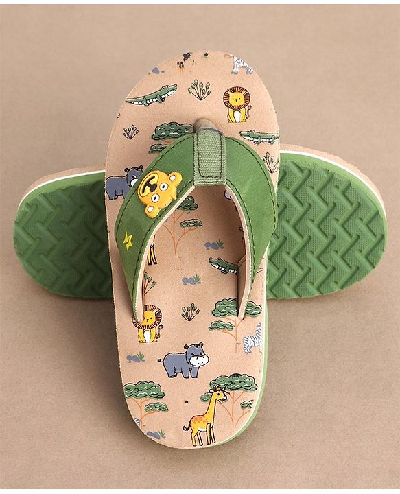 Cute Walk by Babyhug Slip On Flip Flops Animals Print - Green